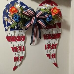 Antique Red White And Blue Metal Angel Wings